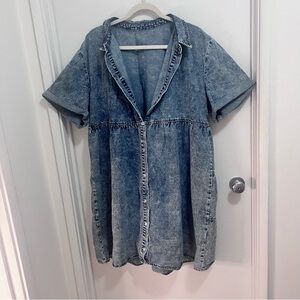Tiered Mini Denim Button Up Dress Plus Size